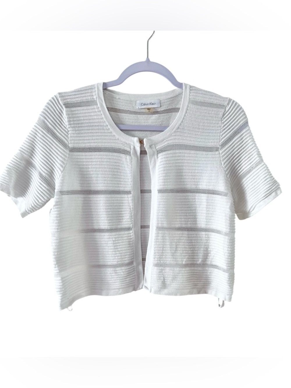 Calvin Klein Cream Cropped Knit Cardigan Women’s Size Lightweight Minimalist